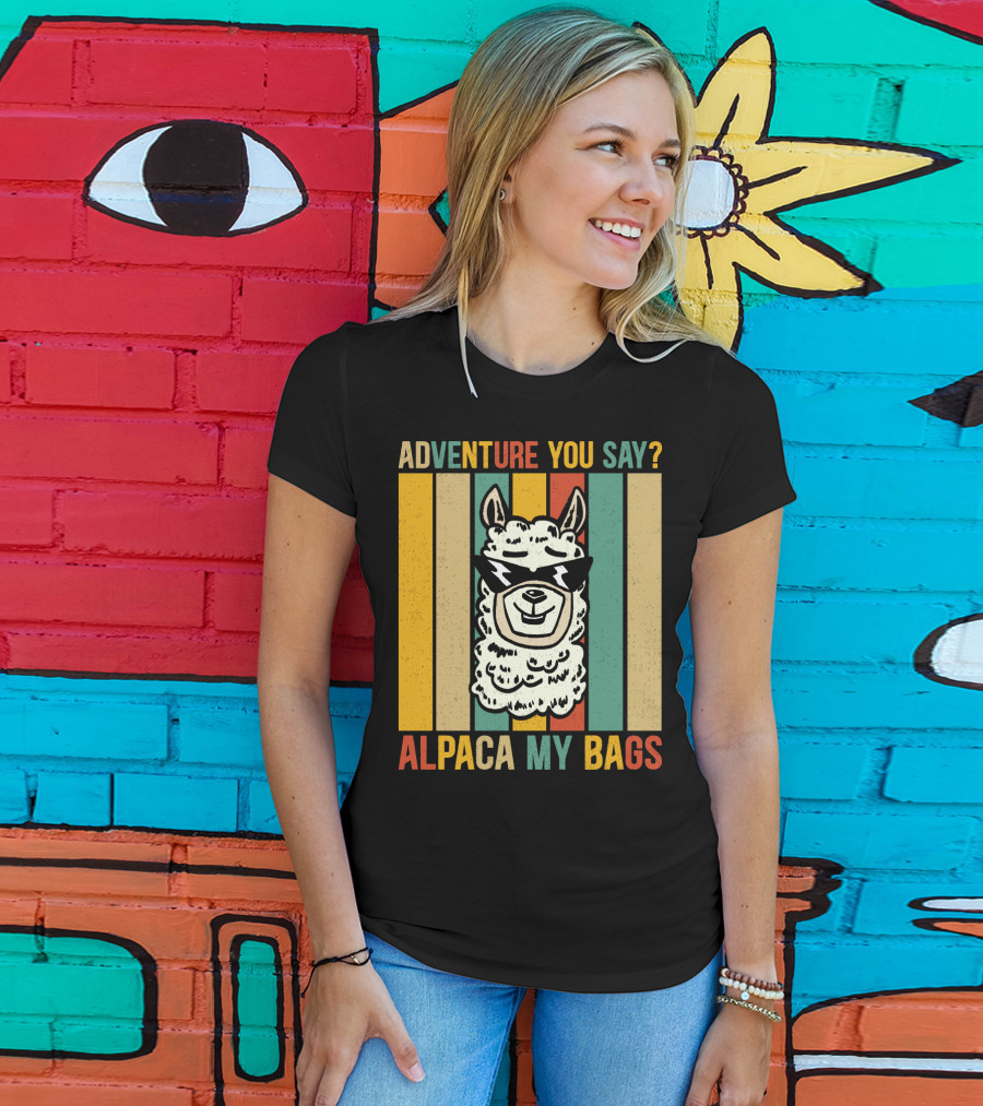 Adventure You Say Alpaca My Bags Vintage Retro Striped Alpaca T-Shirt