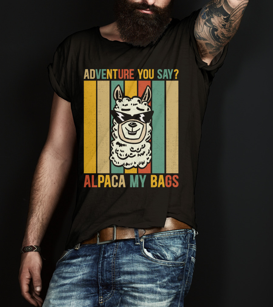 Adventure You Say Alpaca My Bags Vintage Retro Striped Alpaca T-Shirt