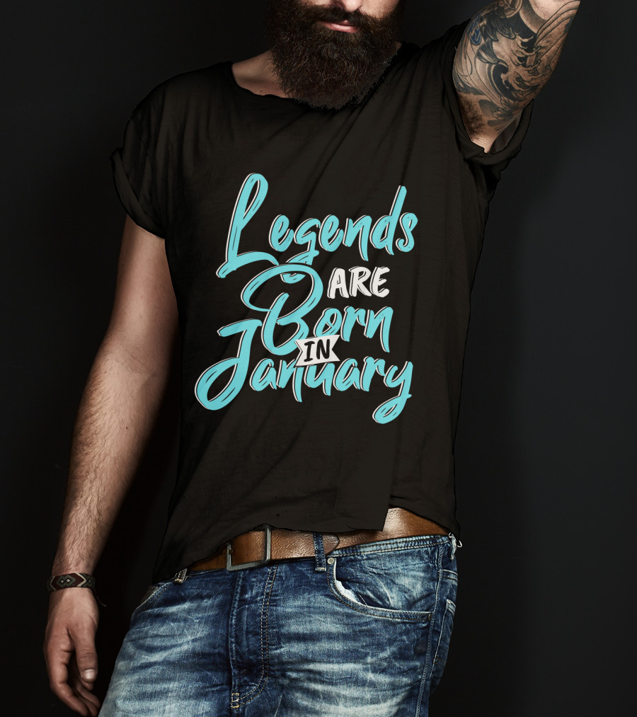 Legends Are Born In January Aquatic Blue Script T-Shirt