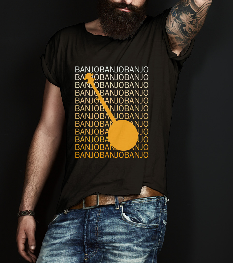 Banjo Repetition With Bold Orange Silhouette Highlight T-Shirt