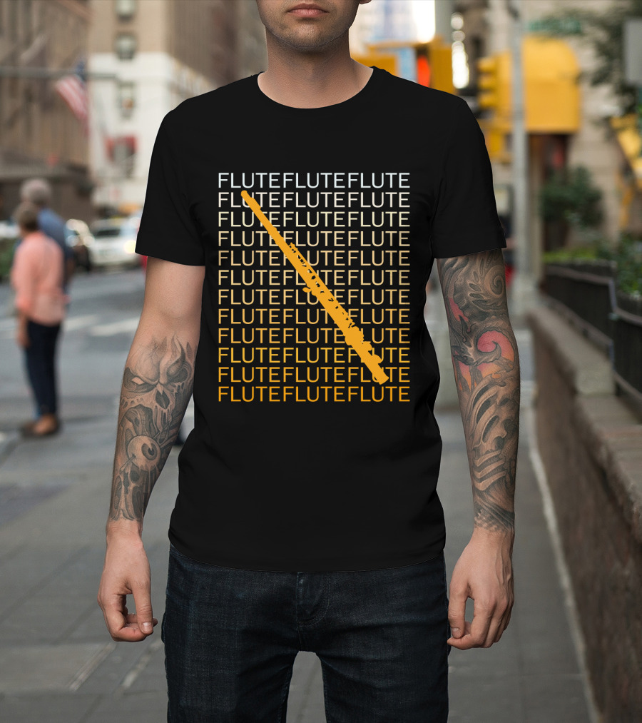 Flute Repeated Pattern with Diagonal Yellow Instrument T-Shirt