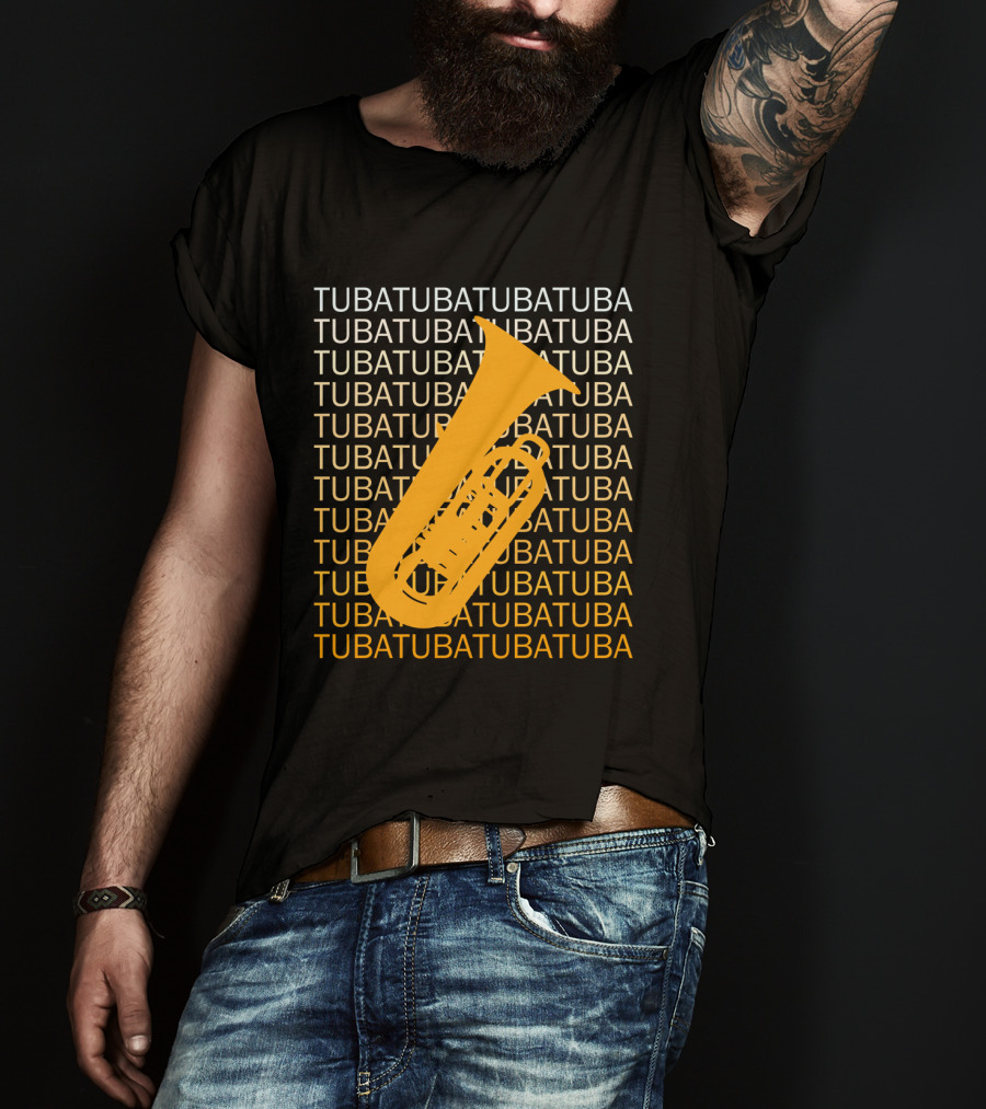 Tuba Repeated Text Pattern With Bold Tuba Image T-Shirt