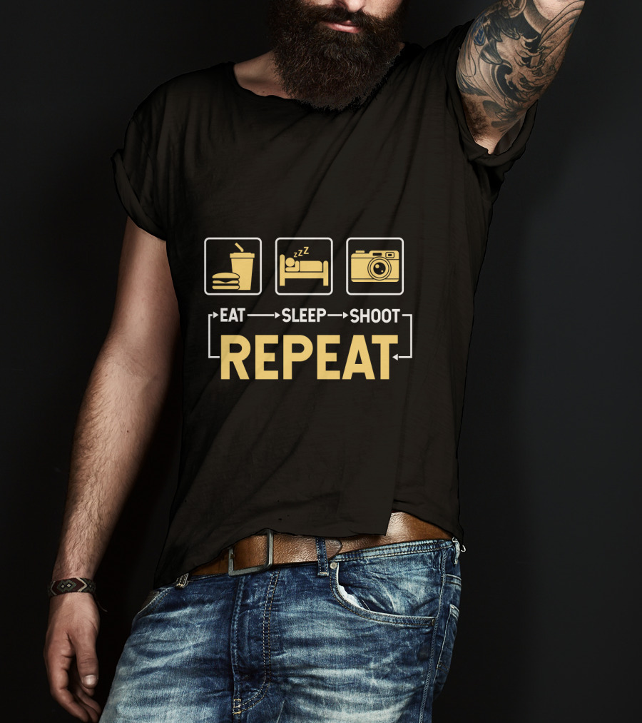 Eat Sleep Shoot Repeat Photography Camera Icon Steps T-Shirt