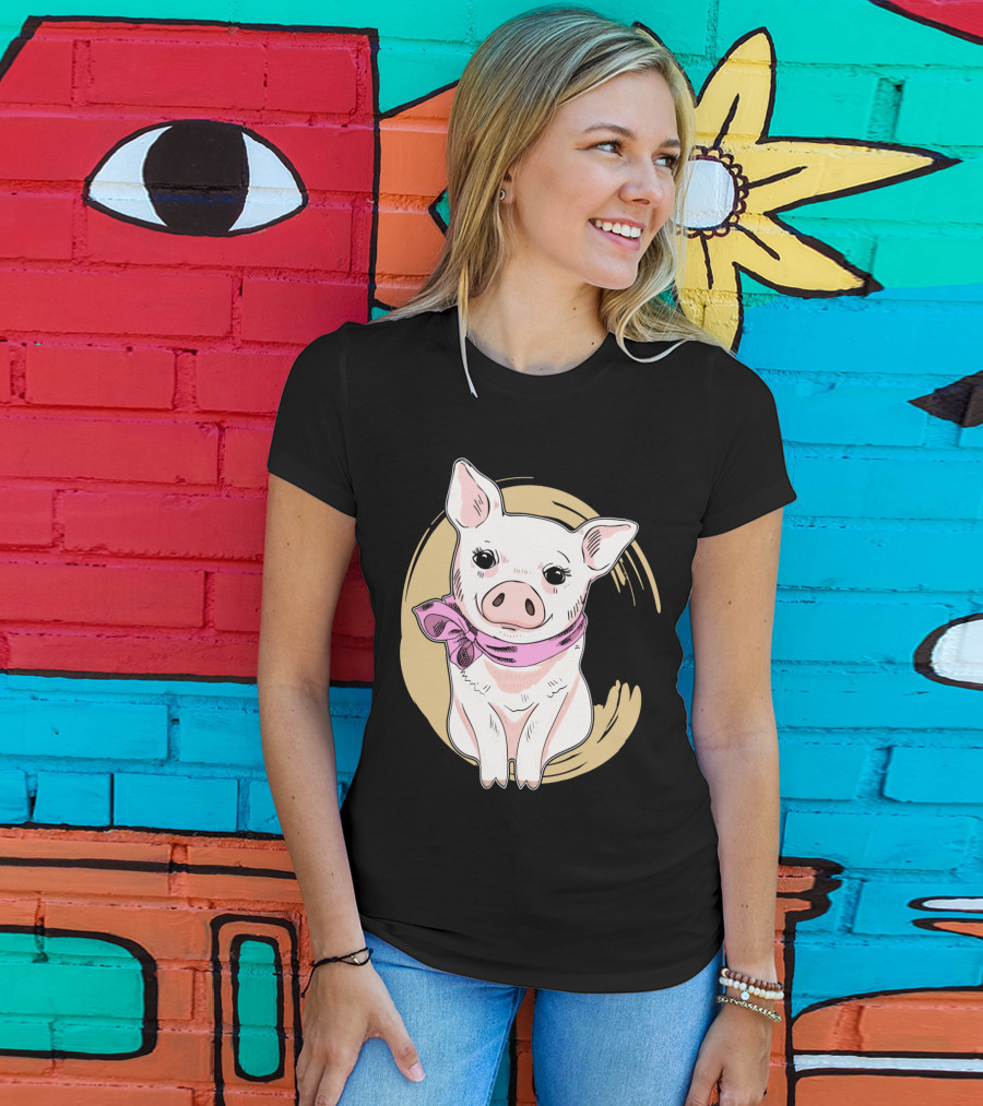 Funny Pig Wearing Pink Scarf T-Shirt