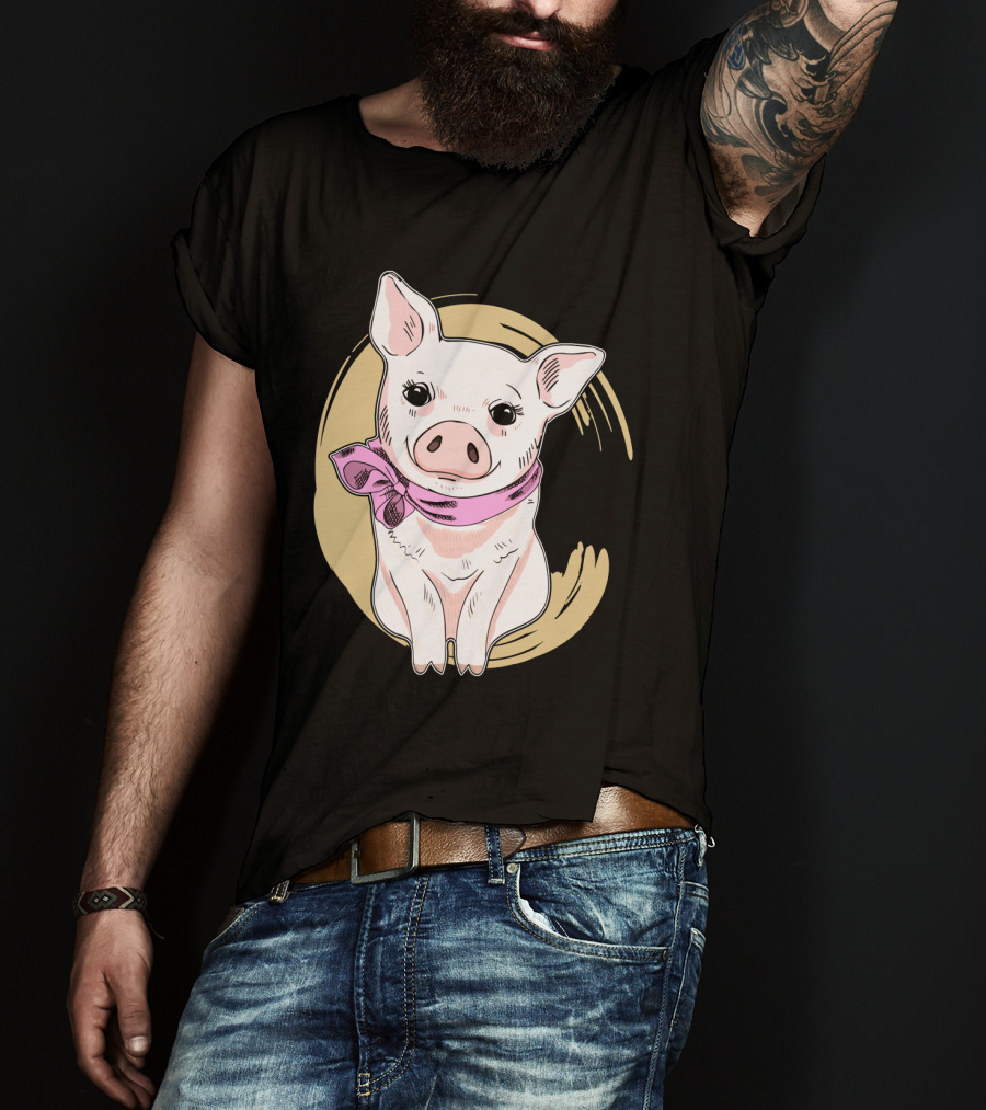 Funny Pig Wearing Pink Scarf T-Shirt