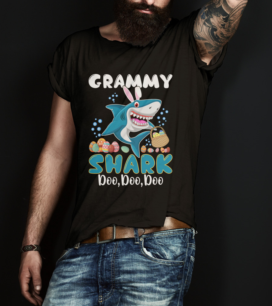 Grammy Shark Doo Doo Doo Bunny Ear Easter Egg Hunt T-Shirt