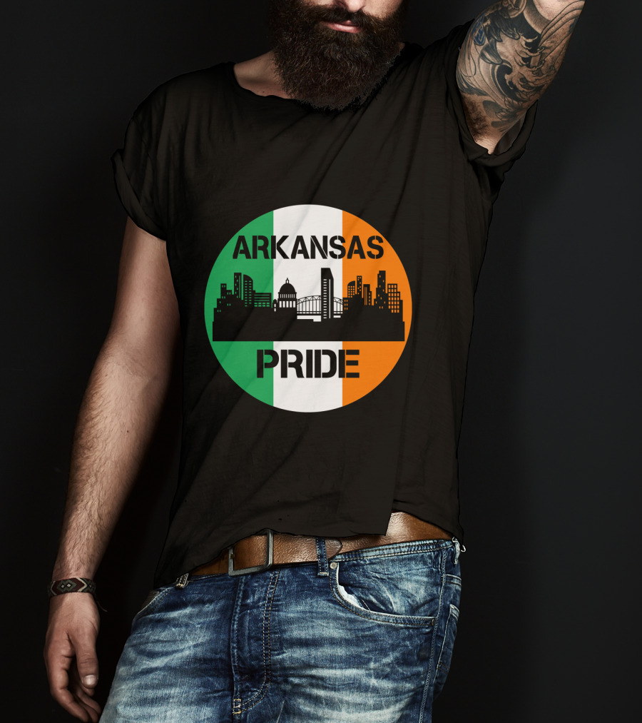 Arkansas Pride Skyline Irish Flag Iconic Cityscape T-Shirt