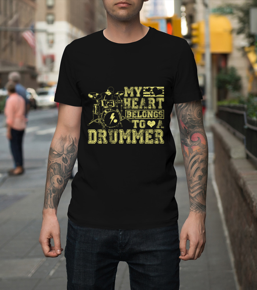 My Heart Belongs To A Drummer My Heart Band Player Drums Icon Love T-Shirt