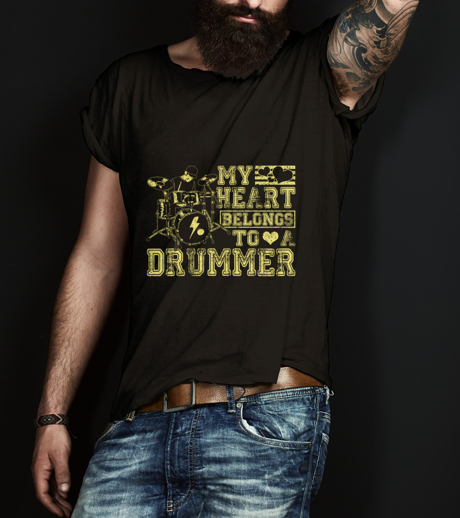My Heart Belongs To A Drummer My Heart Band Player Drums Icon Love T-Shirt