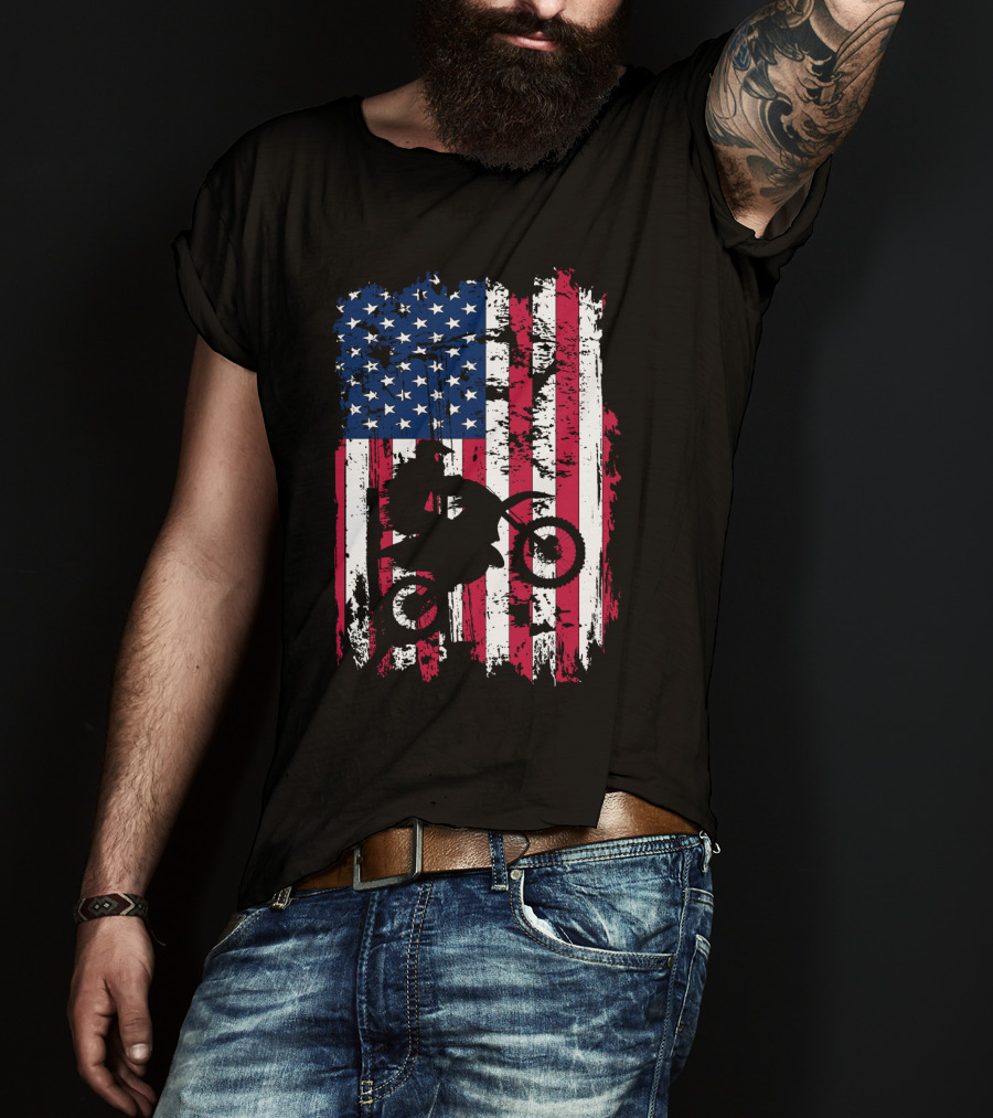 Motorcross Vintage American Flag Dirt Biking MotoX Racing T-Shirt