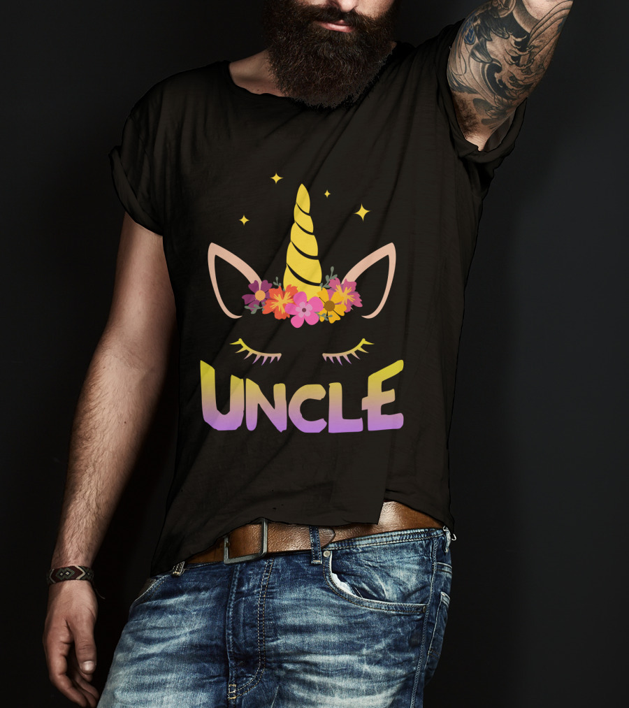 Unicorn Floral Horn Uncle Birthday Funny Stars T-Shirt