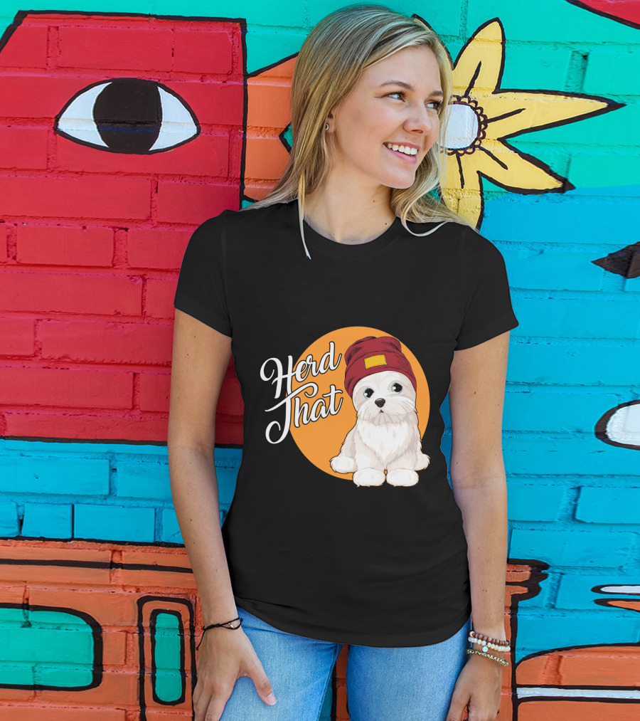 Herd That Funny Maltese Dog Lover Beanie T-Shirt