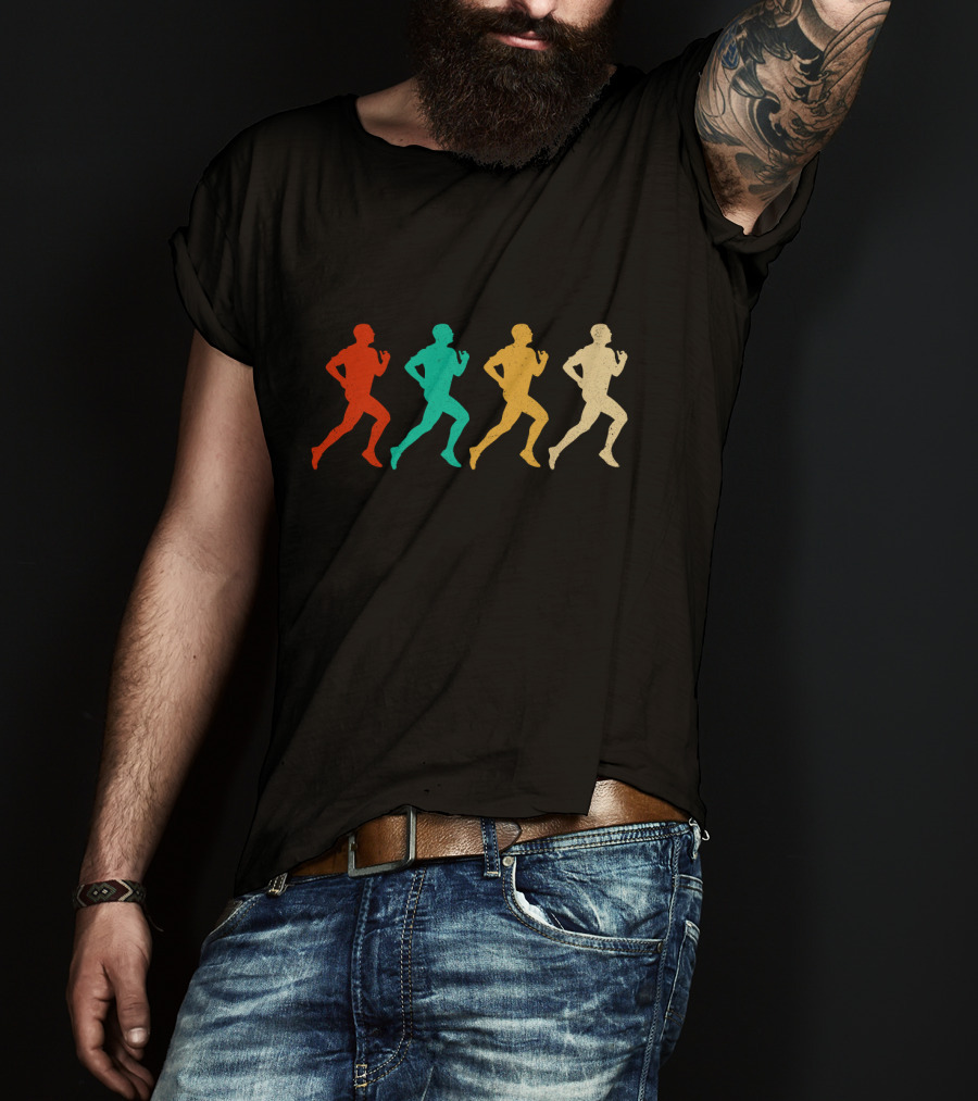 Vintage Running Colorful Silhouette Sequence T-Shirt