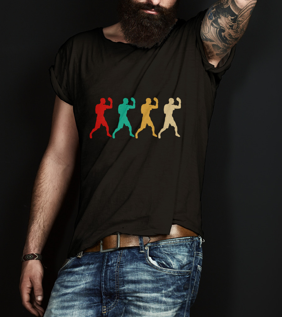 Vintage Boxing Silhouettes Retro Colorful Stance T-Shirt