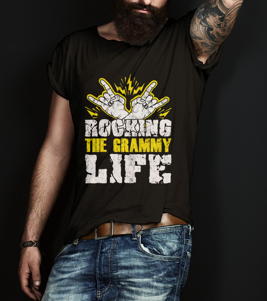Rocking The Grammy Life With Vibrant Hand Gestures And Energetic Lightning Elements T-Shirt