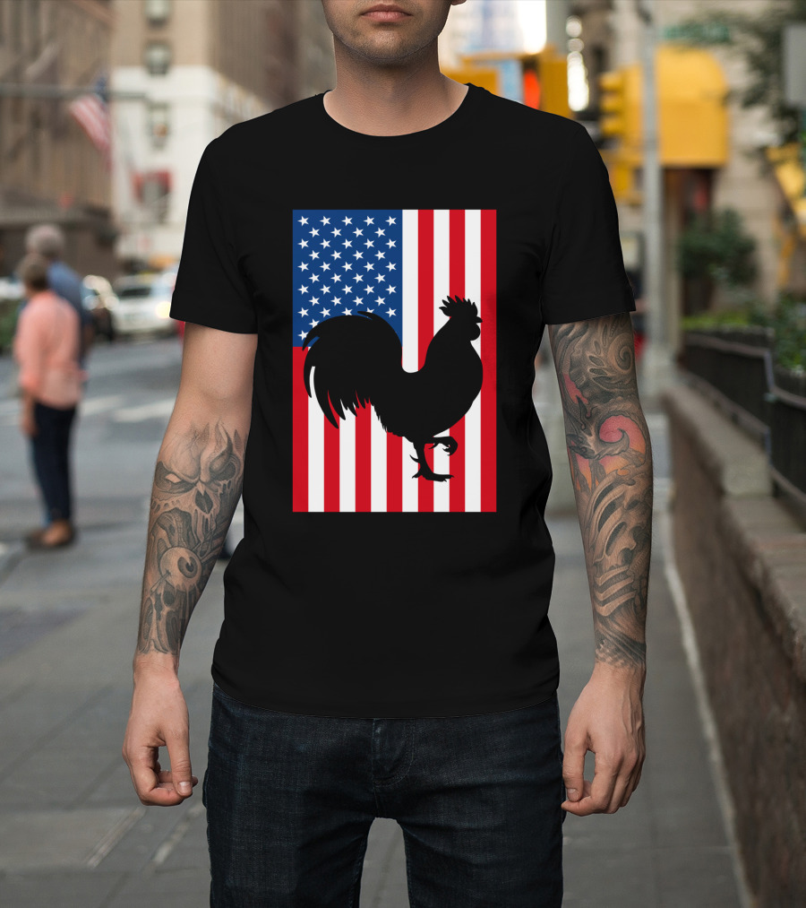 USA American Flag Rooster Silhouette T-Shirt