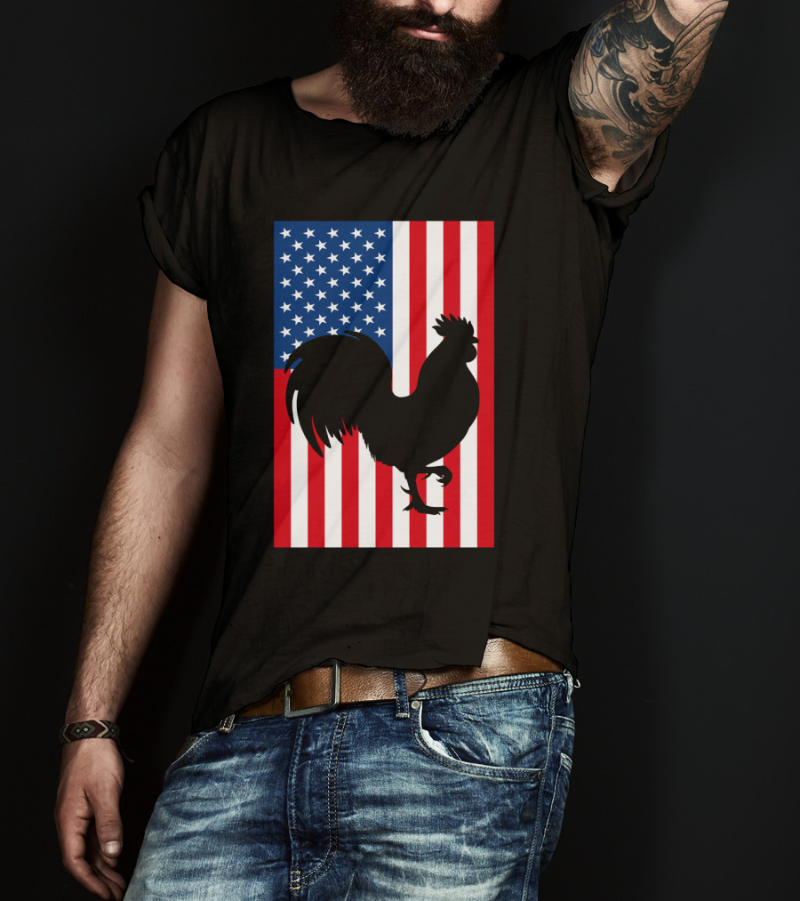 USA American Flag Rooster Silhouette T-Shirt