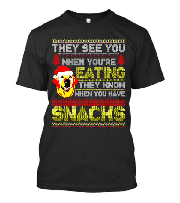 They See You When You're Eating They Know When You Have Snacks Labradoodle Christmas T-Shirt