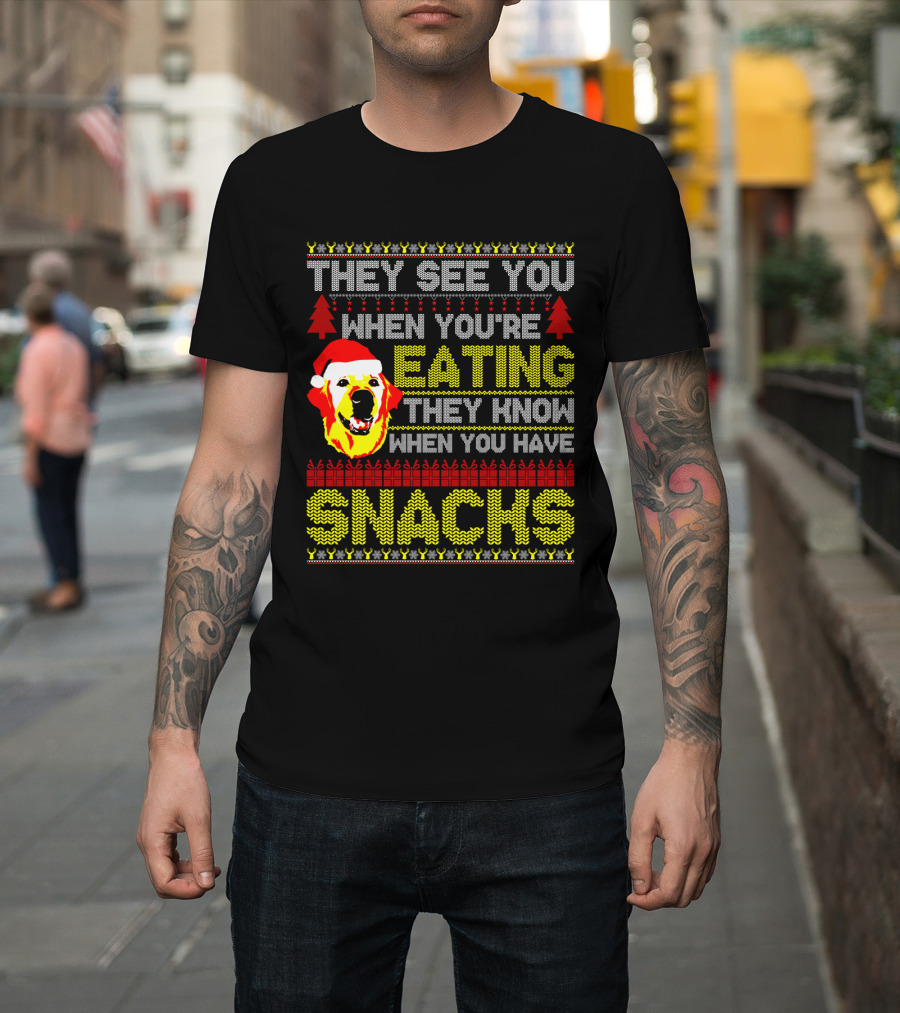 They See You When You're Eating They Know When You Have Snacks Labradoodle Christmas T-Shirt