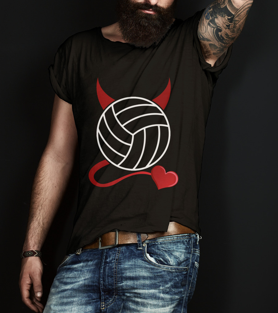 Volleyball Devil Heart With Horns And Tail T-Shirt