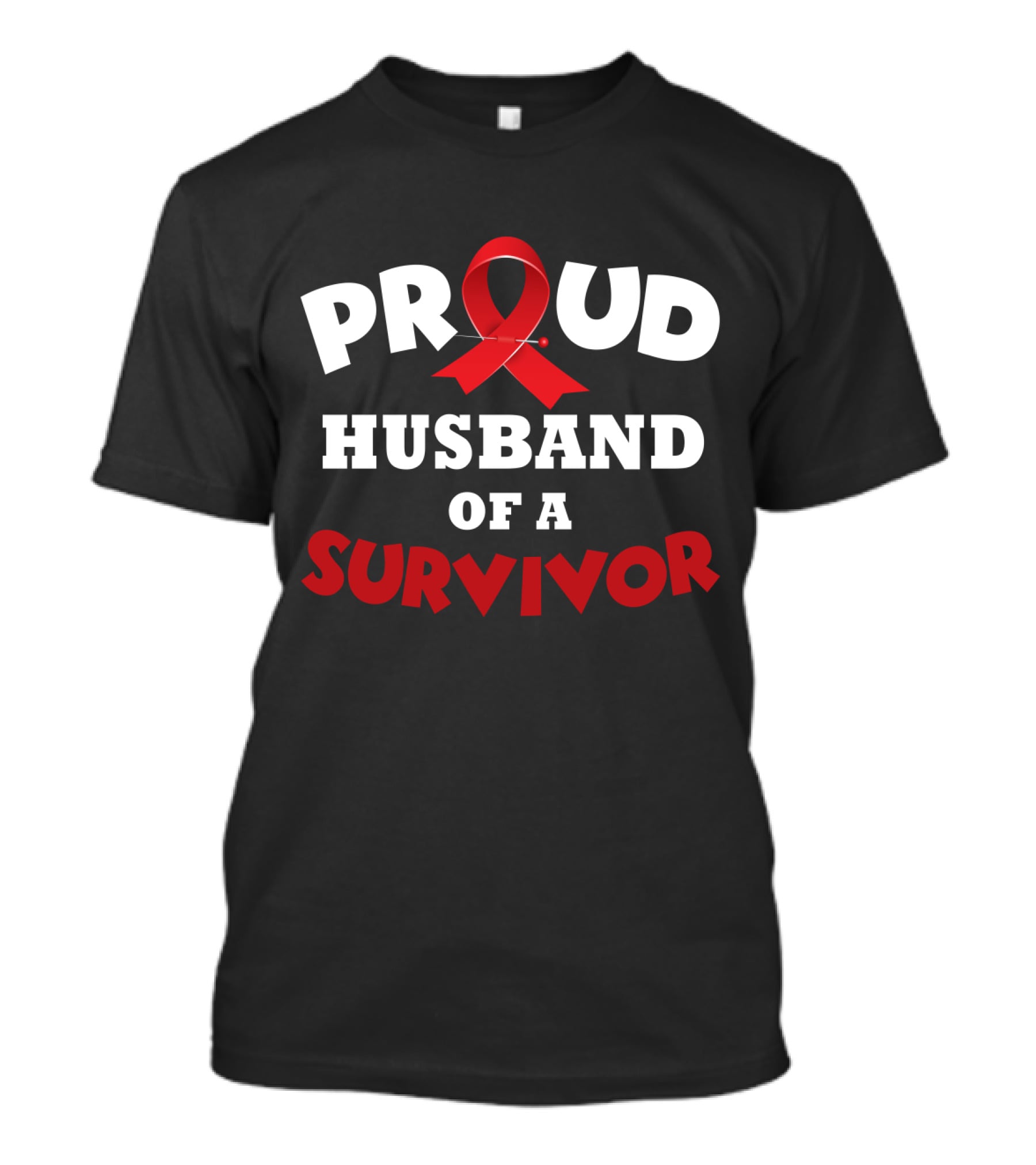 Proud Husband Of A Survivor Red Ribbon Awareness T-Shirt