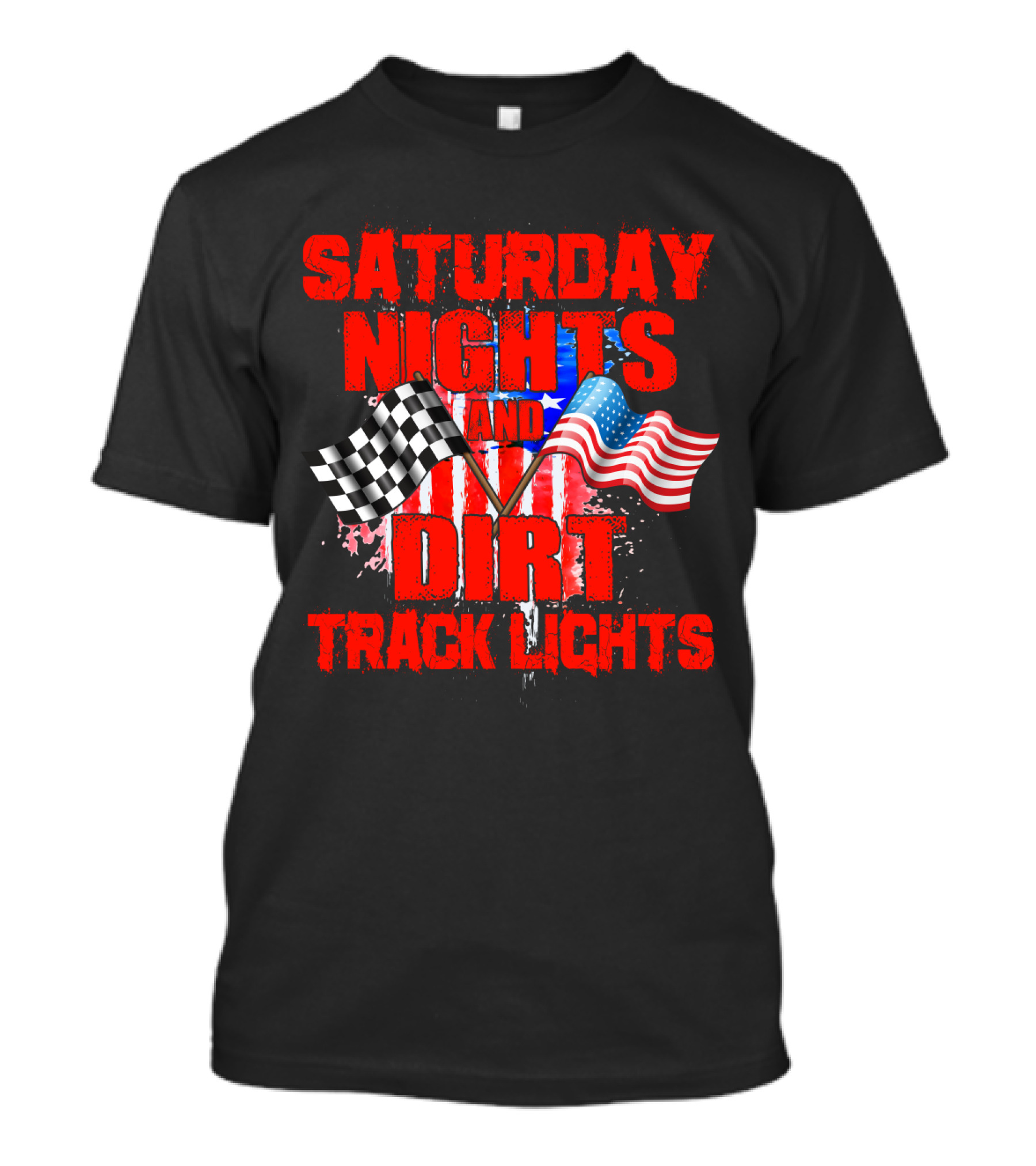 Saturday Nights And Dirt Track Lights Racing Motocross Flags America T-Shirt