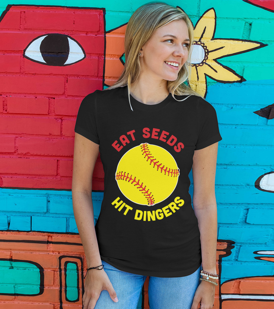 Eat Seeds Hit Dingers Softball Yellow T-Shirt