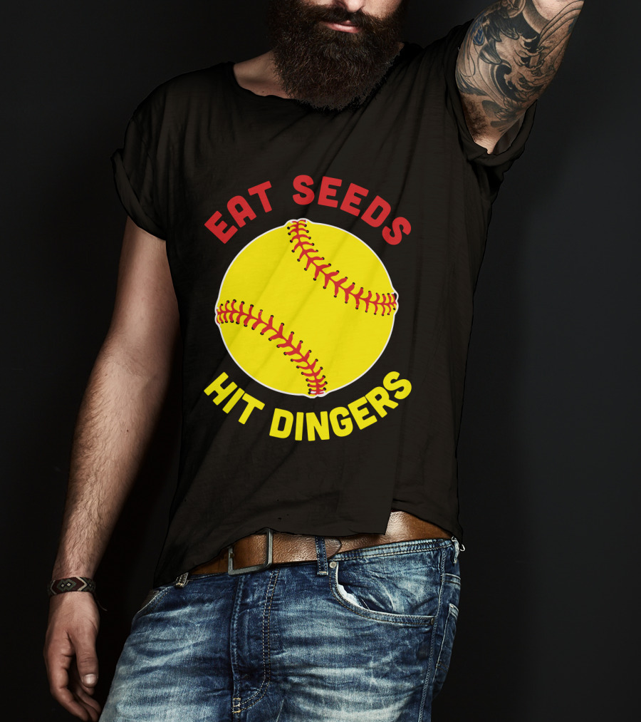 Eat Seeds Hit Dingers Softball Yellow T-Shirt