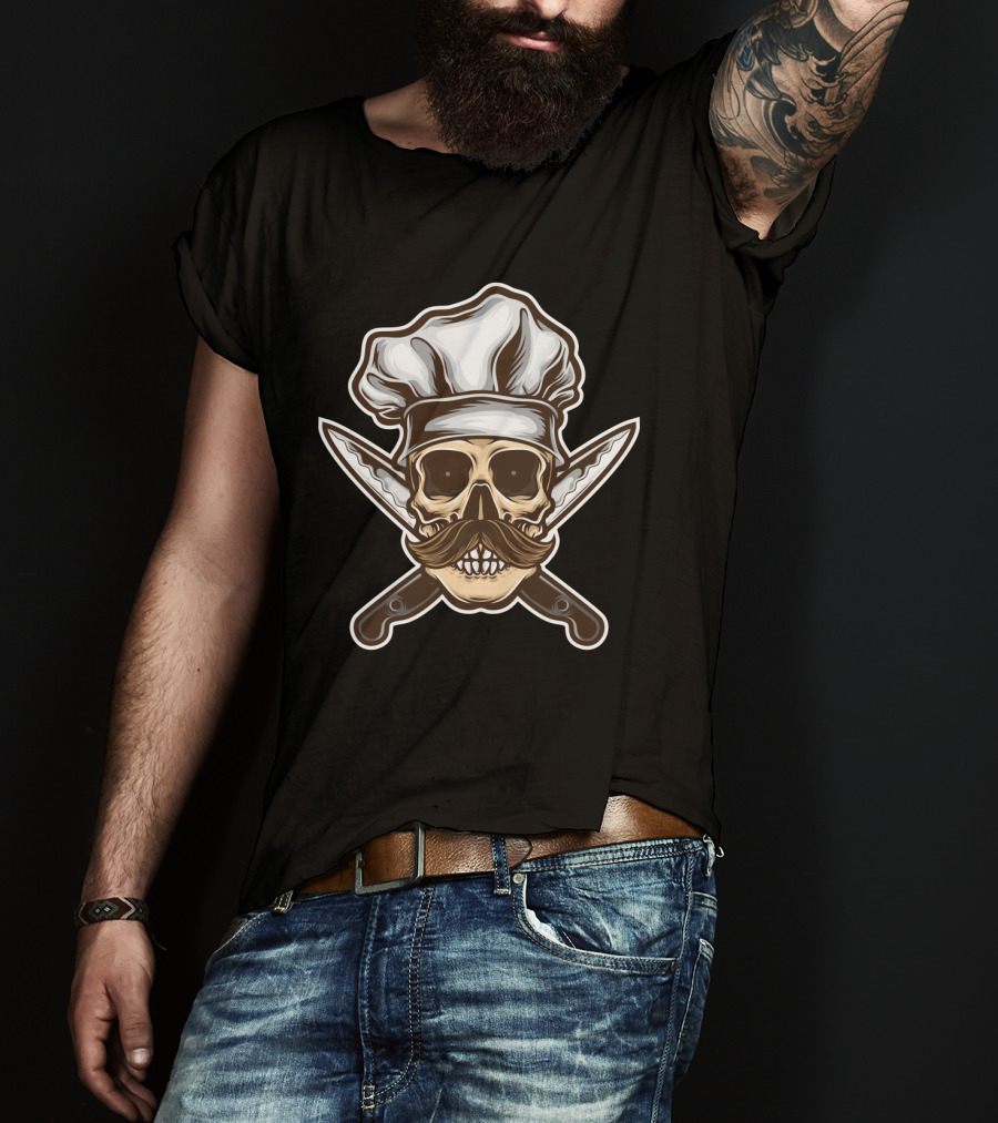 Chef Skull With Moustache And Crossed Knives T-Shirt