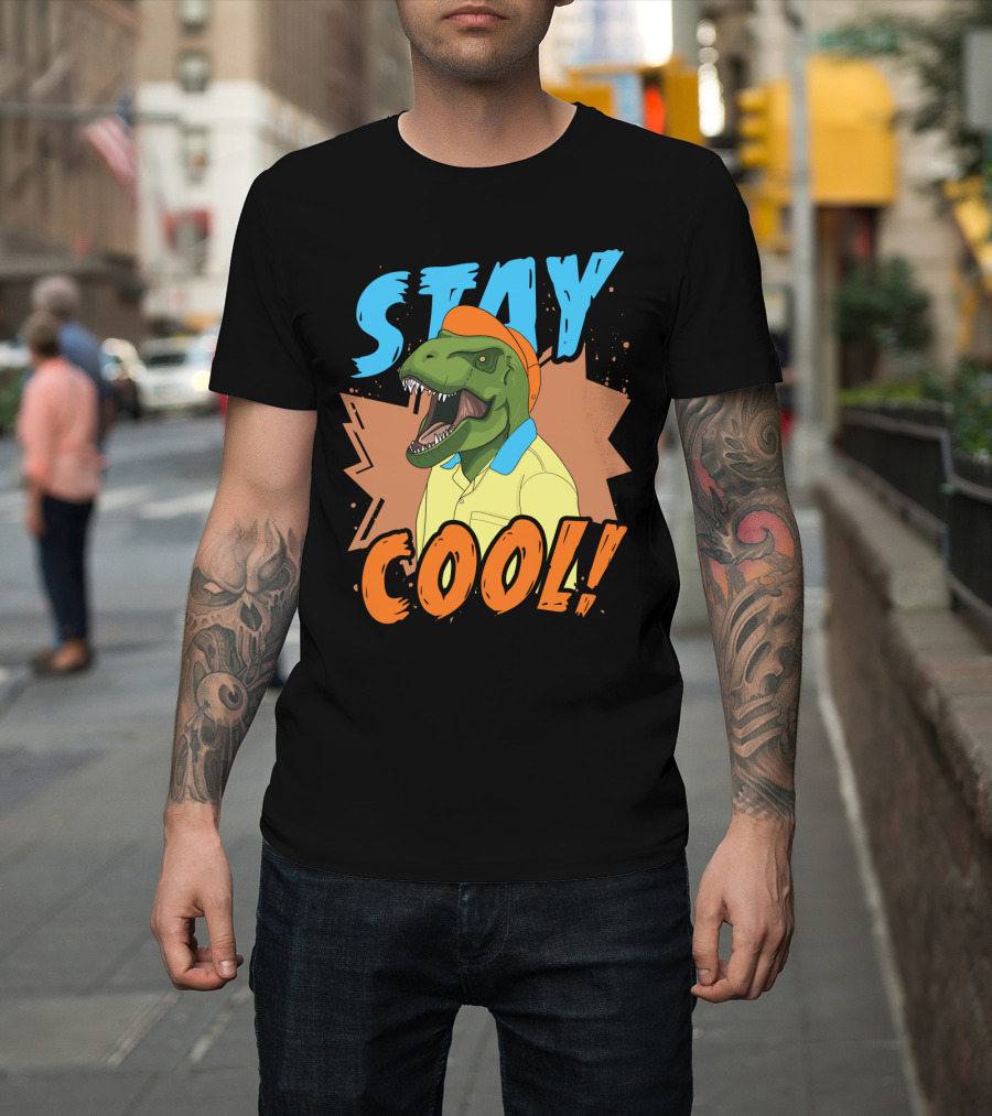 STAY COOL Dinosaur Wearing Bright Shirt And Cap T-Shirt