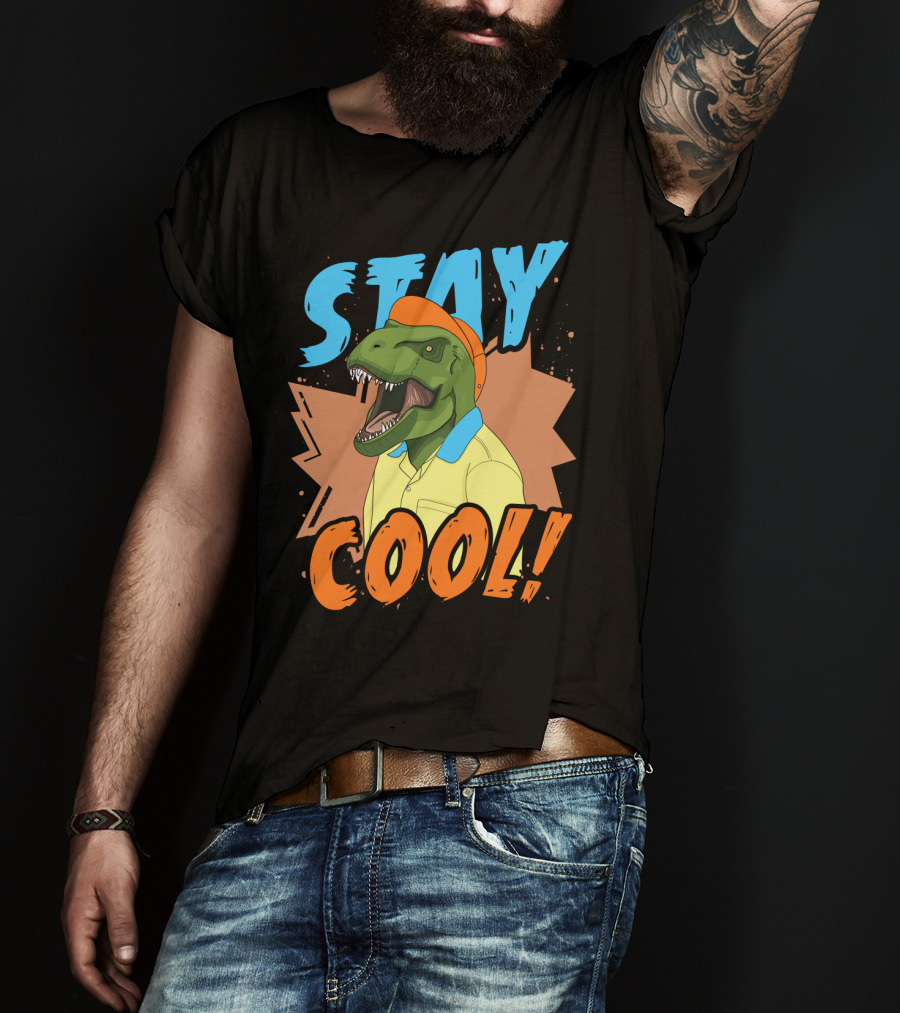 STAY COOL Dinosaur Wearing Bright Shirt And Cap T-Shirt