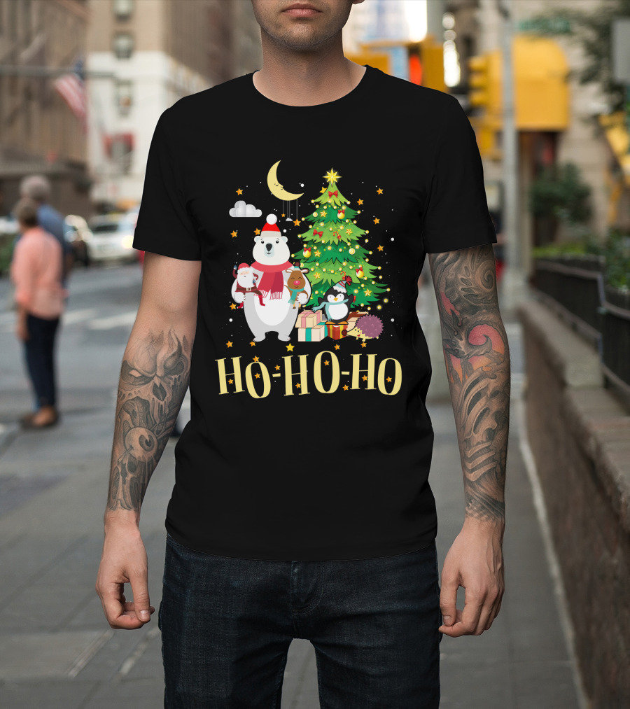 HO HO HO Christmas Dreams Polar Bear Santa Penguin Tree T-Shirt