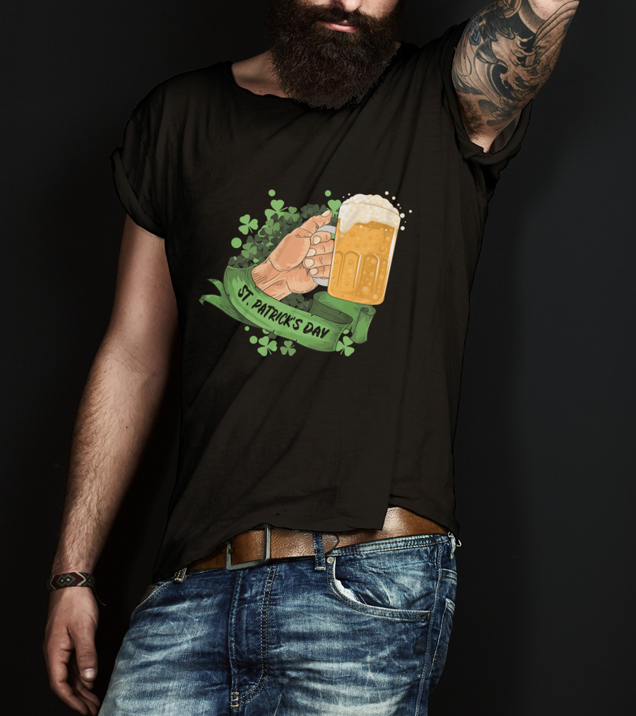 St Patrick's Day Big Beer With Shamrocks And Banner T-Shirt