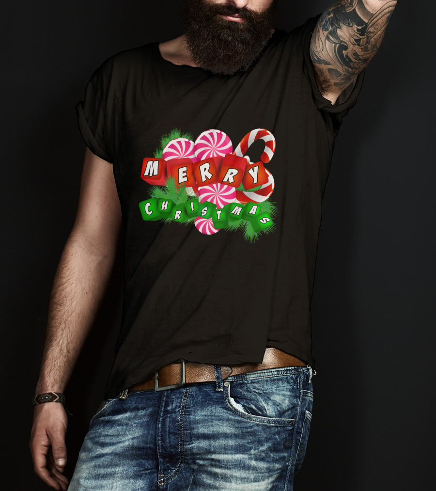 Merry Christmas Candy Canes And Peppermint Ornaments T-Shirt