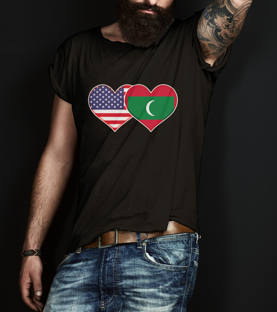 USA And Maldives Flag Hearts T-Shirt