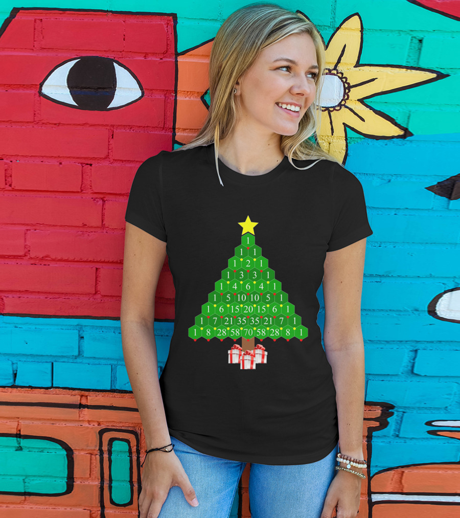 Pascal's Triangle Christmas Tree With Numbers And Gifts T-Shirt