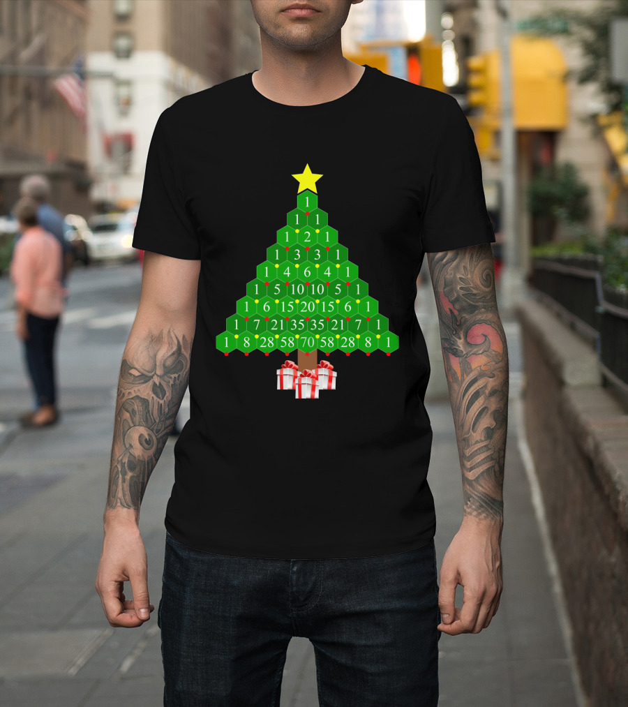 Pascal's Triangle Christmas Tree With Numbers And Gifts T-Shirt