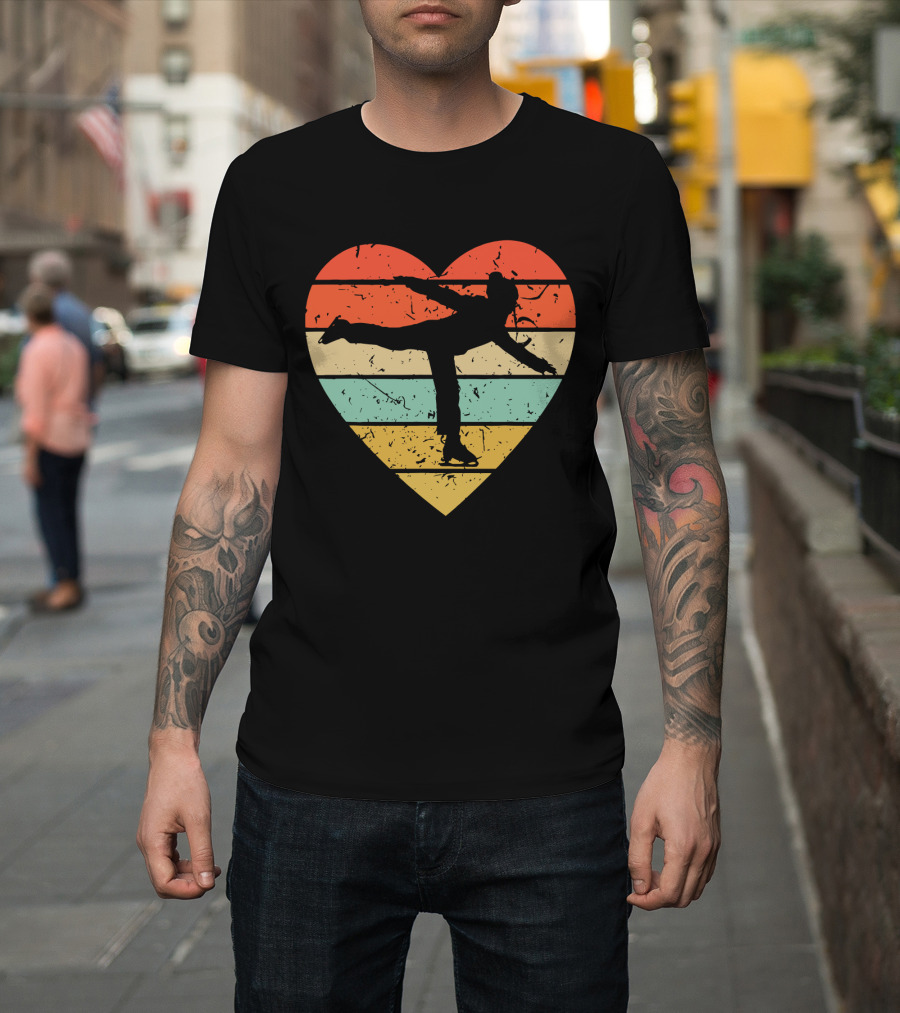 Vintage Heart Figure Skater Ice Skating Sport T-Shirt