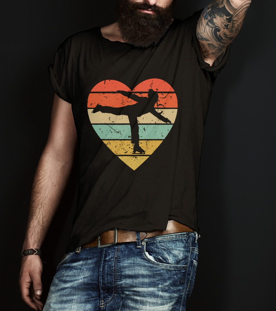 Vintage Heart Figure Skater Ice Skating Sport T-Shirt
