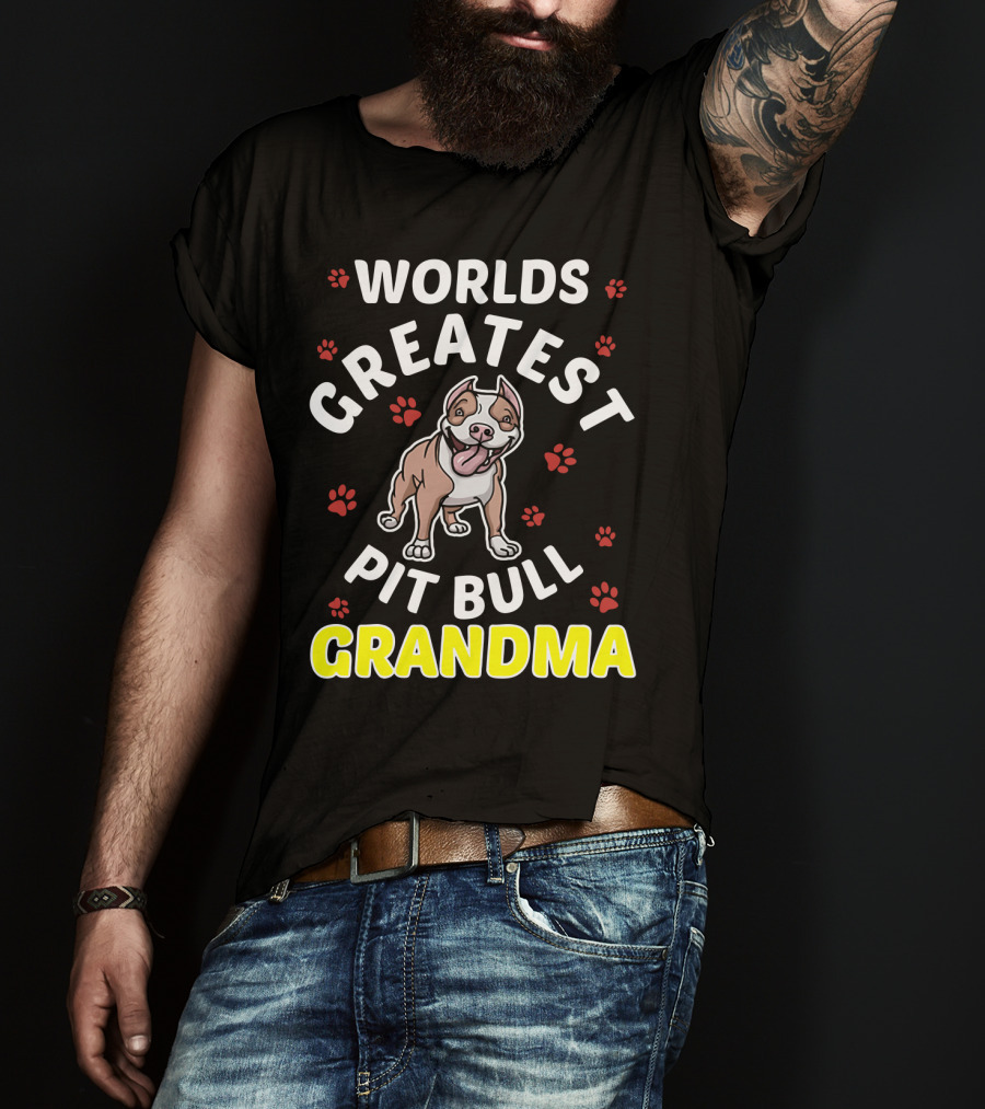 WORLDS GREATEST PIT BULL GRANDMA Paws And Smiling Pitbull T-Shirt