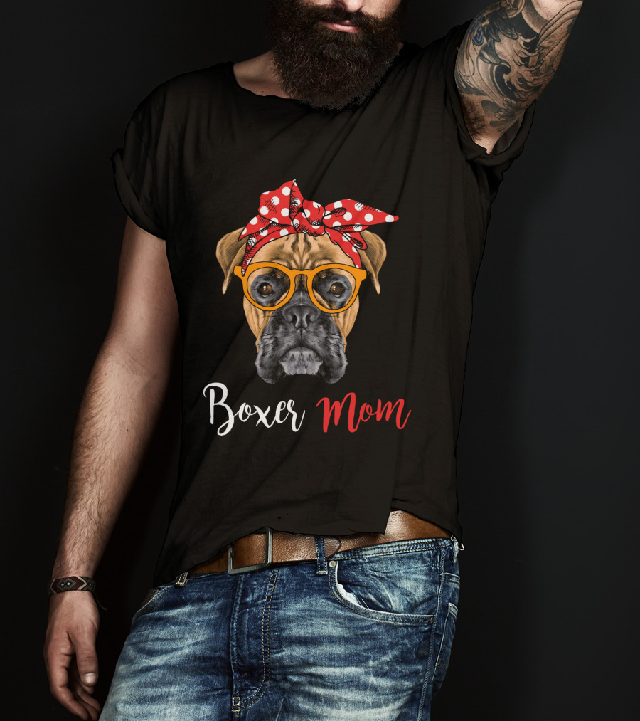 Boxer Mom Funny Dog Glasses Bandana T-Shirt