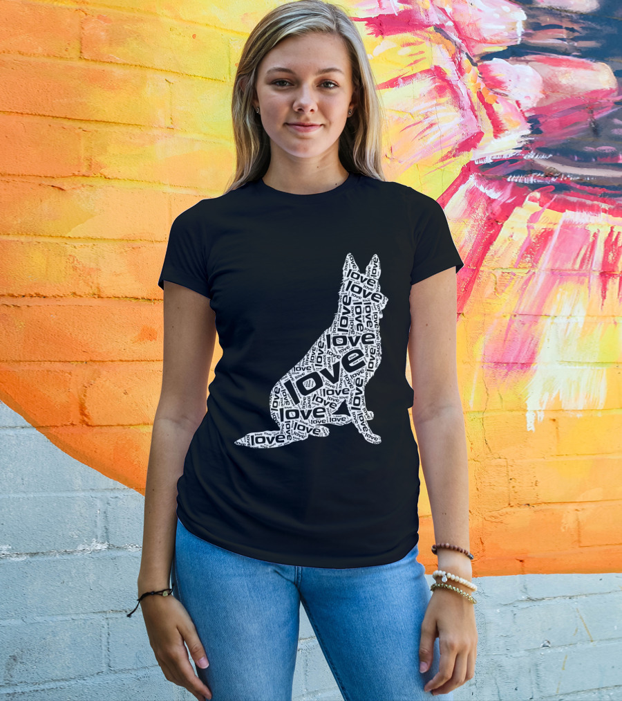German Shepherd Love Word Art Dog T-Shirt