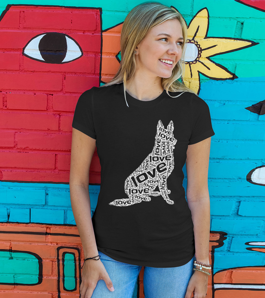 German Shepherd Love Word Art Dog T-Shirt