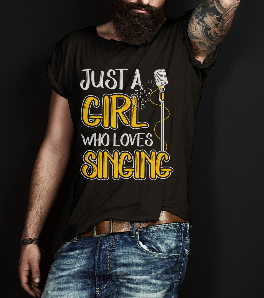 Just A Girl Who Loves Singing Microphone And Musical Notes T-Shirt