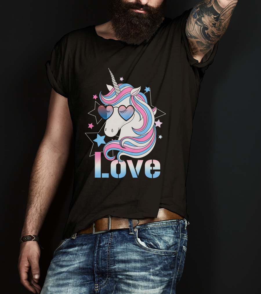 Love Unicorn Heart Glasses With Stars T-Shirt