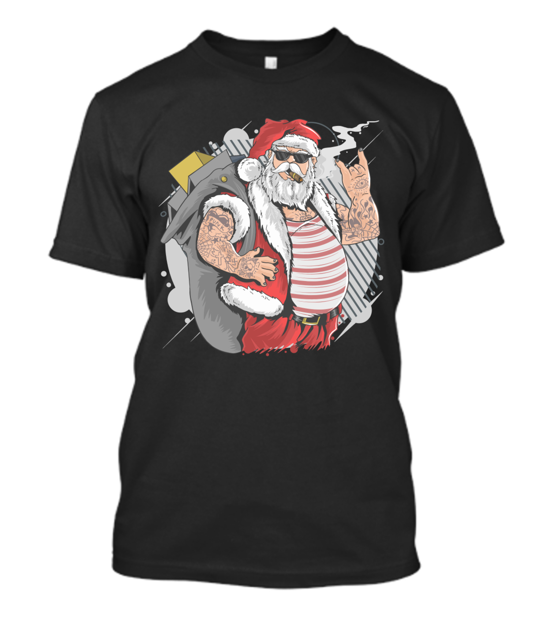 Santa Claus Merry Christmas Tattoo Rock Hand Illustrated T-Shirt