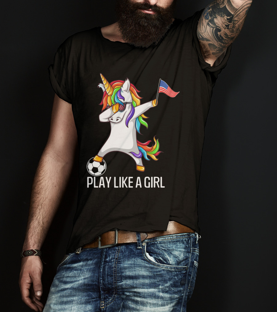 Dabbing Unicorn Play Like A Girl USA Soccer T-Shirt
