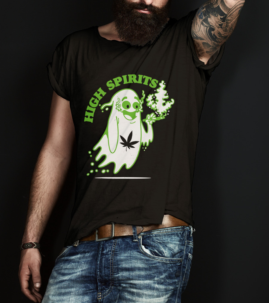 High Spirits Funny Halloween Marijuana CBD Weed Smokers Stoners And Pothead T-Shirt