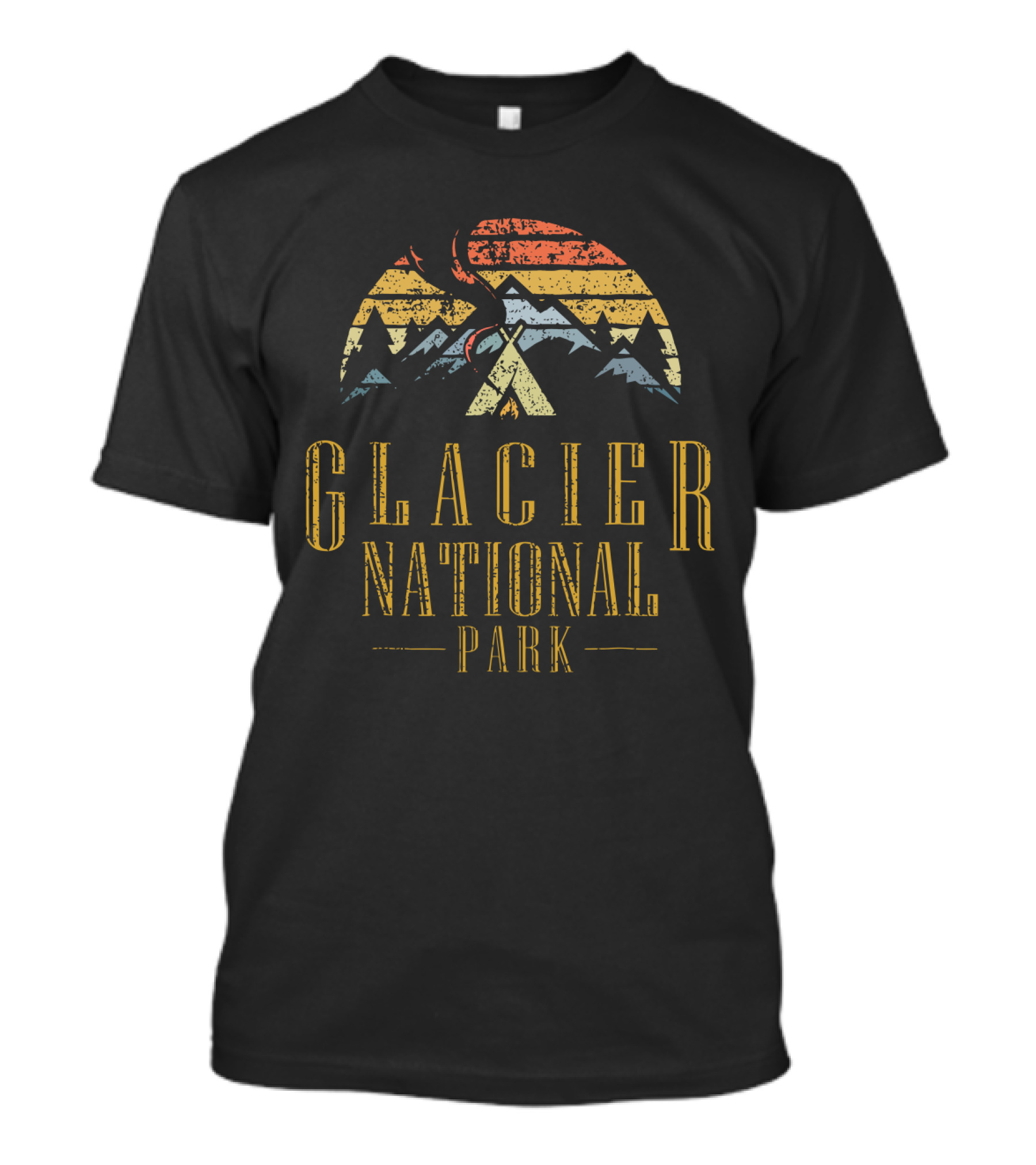 Glacier National Park Retro Mountain Campground Teepee T-Shirt