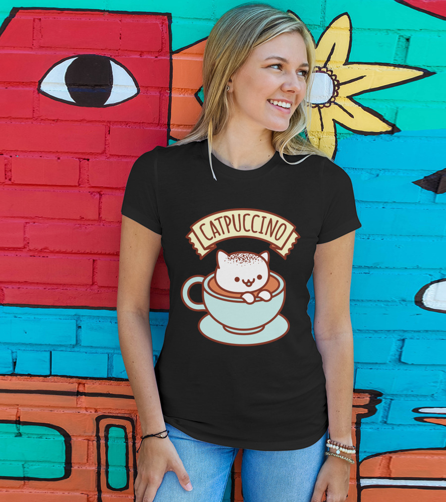 Kawaii Cat CATPUCCINO Cute Cat In Coffee Cup T-Shirt
